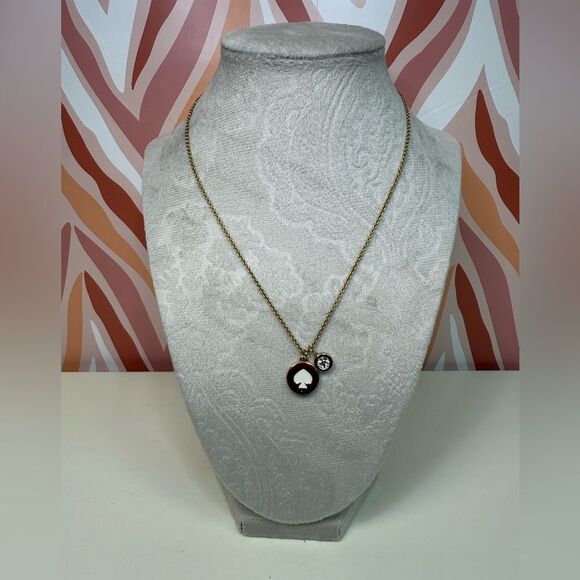 Kate Spade White & Gold Spot The Spade Pendant Necklace - Picture 2 of 7